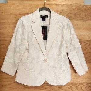 ELENA WANG WHITE LACE JACQUARD BLAZER 3/4 SLEEVE NWOT SMALL
